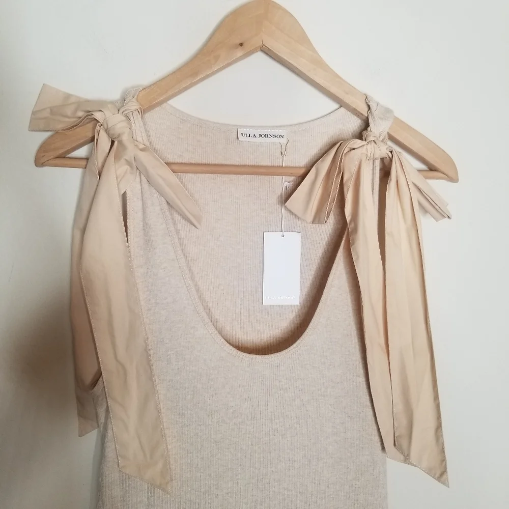 Ulla Johnson Tiered Midi Dress Ivory Oatmeal Cotton Boho Prairie Dress Hope
